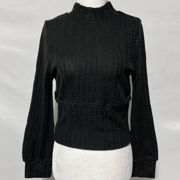 New Band Of The Free Cable Ribbed Knit Mock Neck Sweater Raquel Black Size Large - Picture 2 of 13